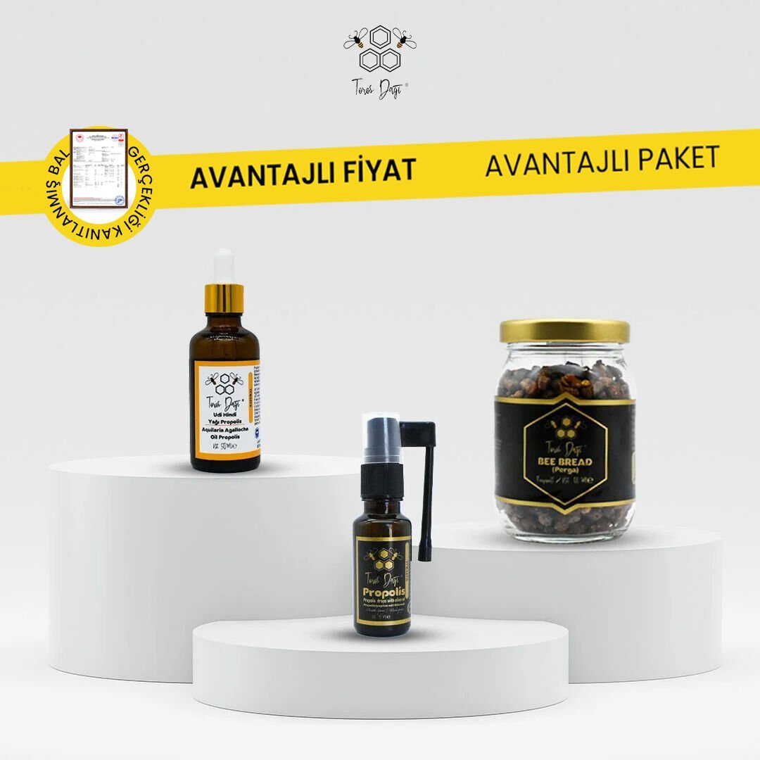 Avantajlı Paket - Arı Ekmeği 100 gr - Udi Hindi Yağlı Propolis 50 ml - Zeytinyağlı Sprey Propolis 20 ml