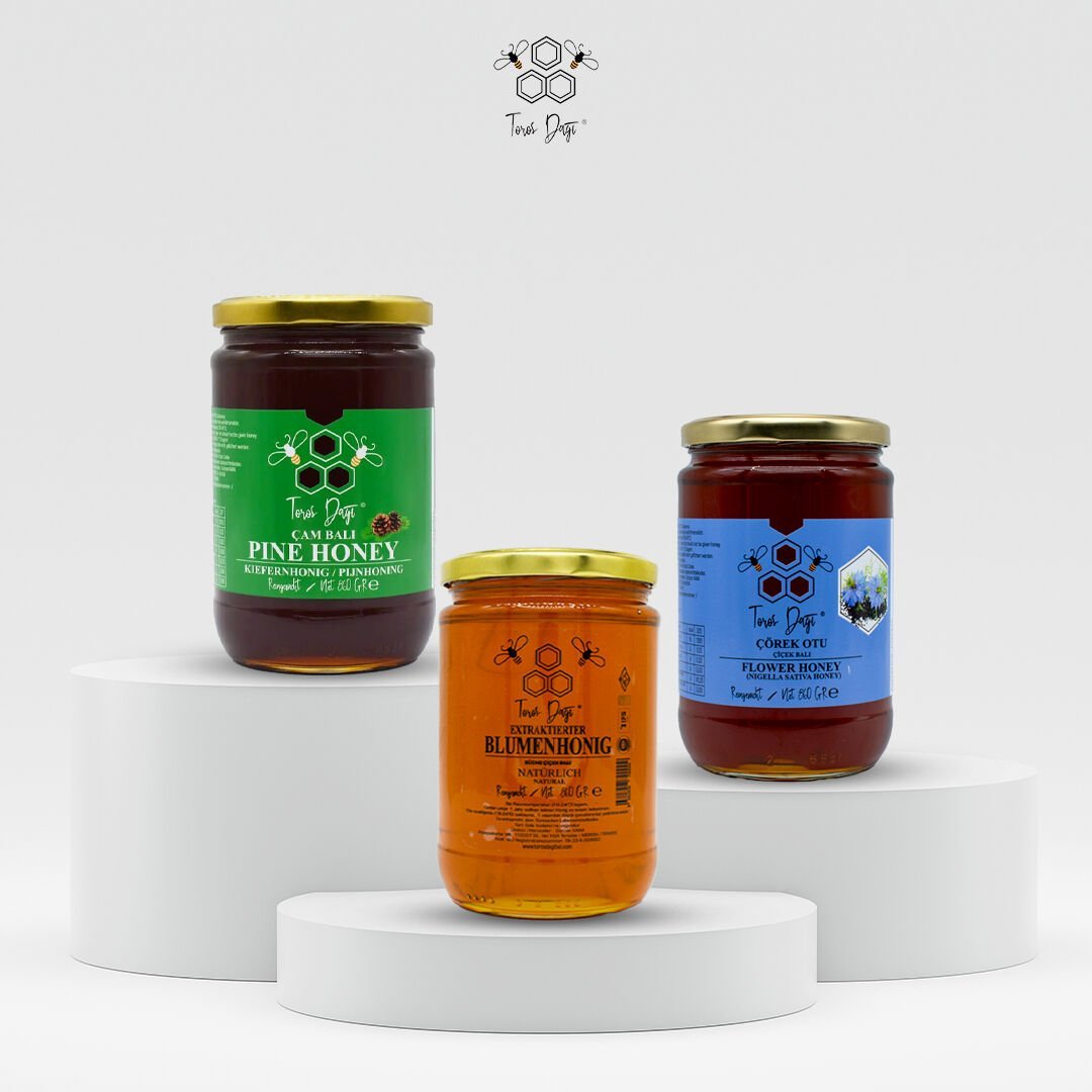 Avantajlı Paket - Süzme Çiçek Balı 860 gr - Çörek Otu Balı 860 gr - Çam Balı 860 gr